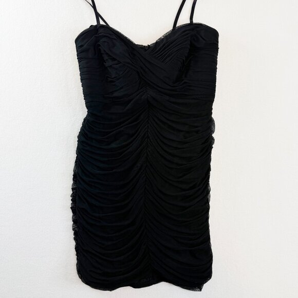 Tadashi Shoji | Black Ruched Bodycon Dress Mini Straps | Sz L - Picture 2 of 13